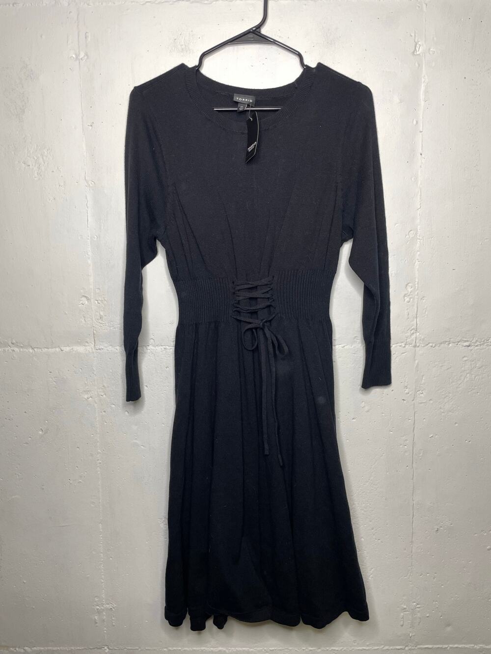 NEW Torrid Mini Black Sweater Long Sleeve Lace-Up Dress Size 00